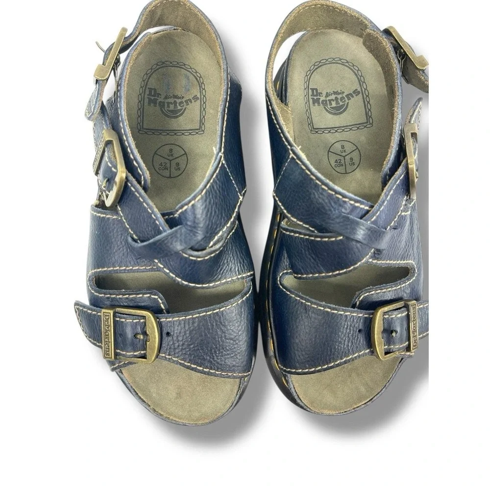Dr Martens VTG Made England Mens 9 Leather Strappy Sandals Blue Buckle Fisherman